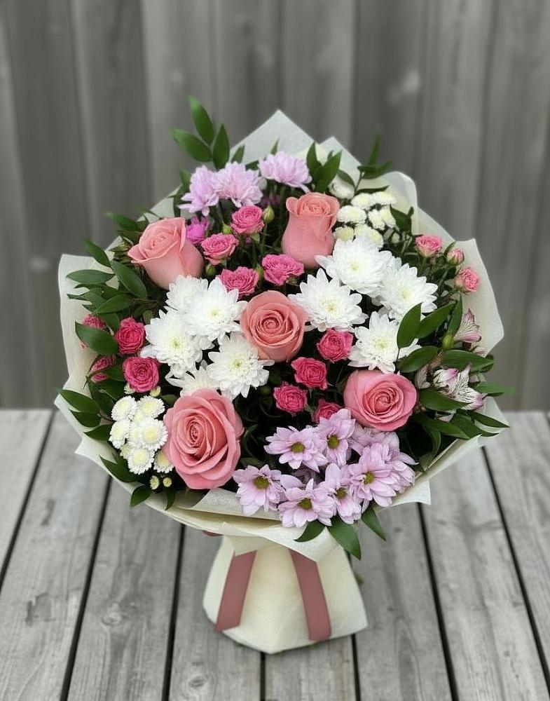 Букет цветов из: Альстромерии, Гвоздики, Розы и Хризантемы в Шаранге