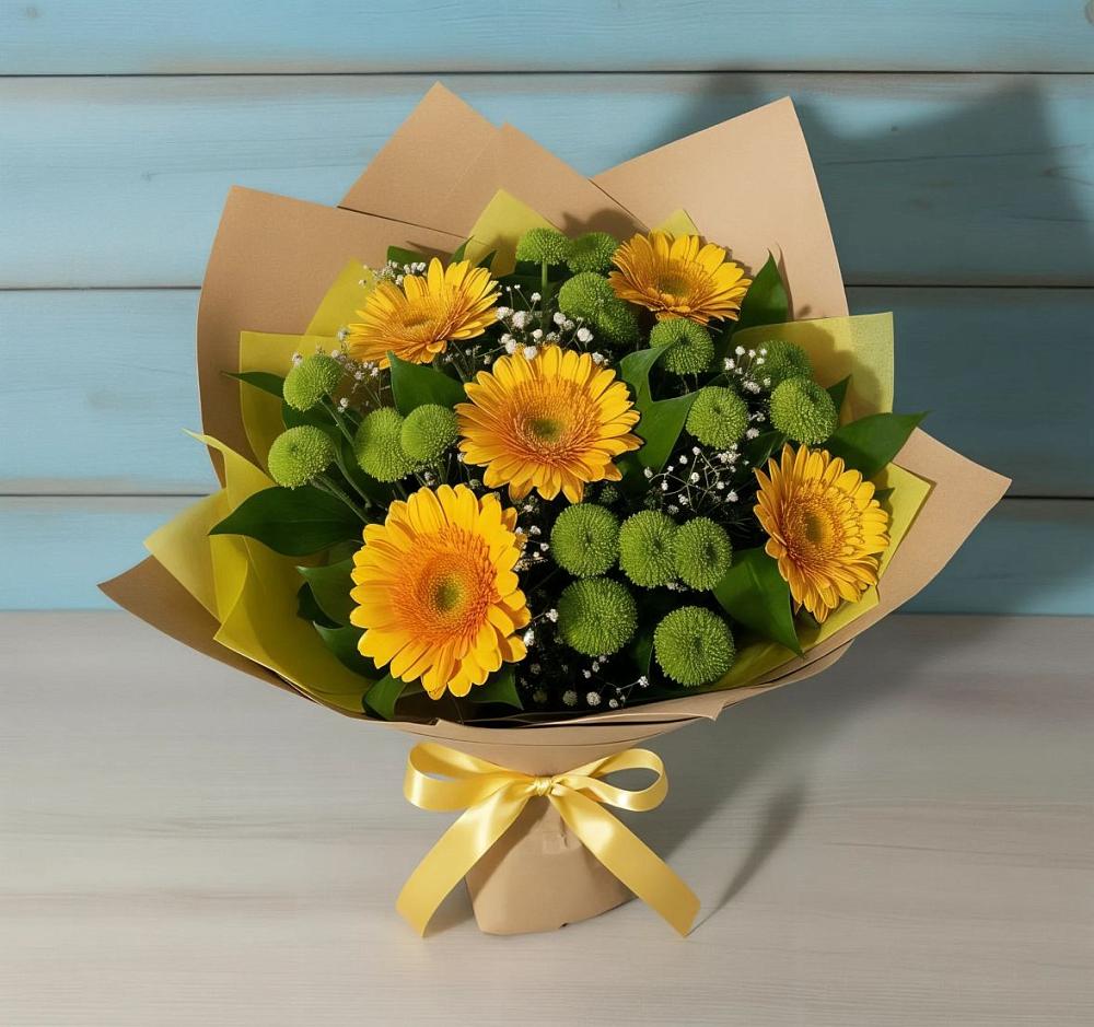 Букет цветов из: Герберы и Хризантемы в Шаранге