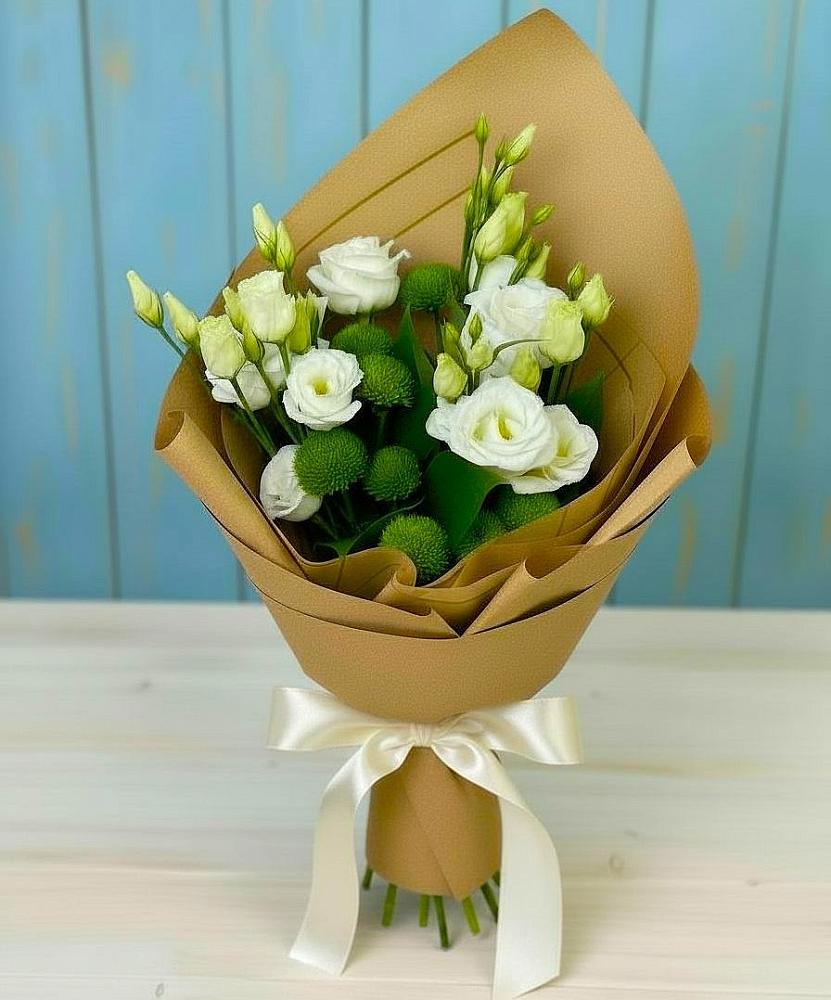 Букет цветов из: Хризантемы и Лизиантусы в Шаранге