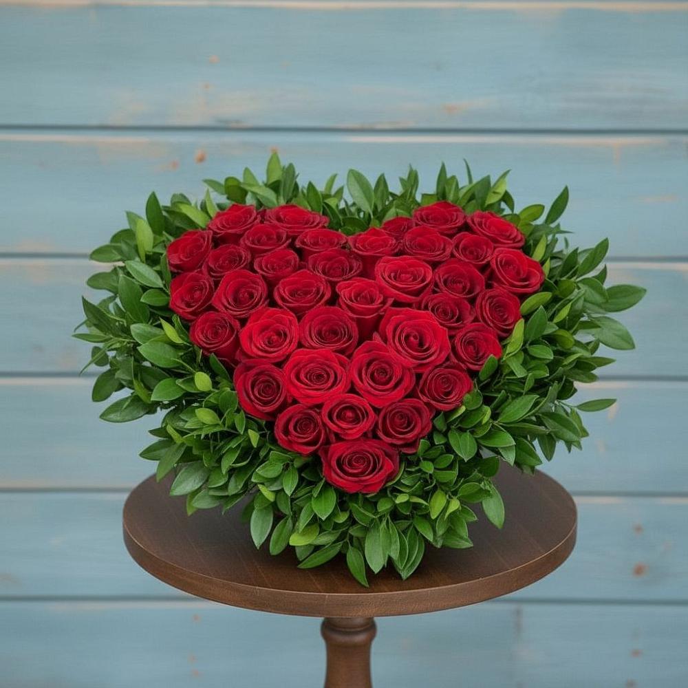 Цветочная композиция из Розы в виде сердца в Шаранге